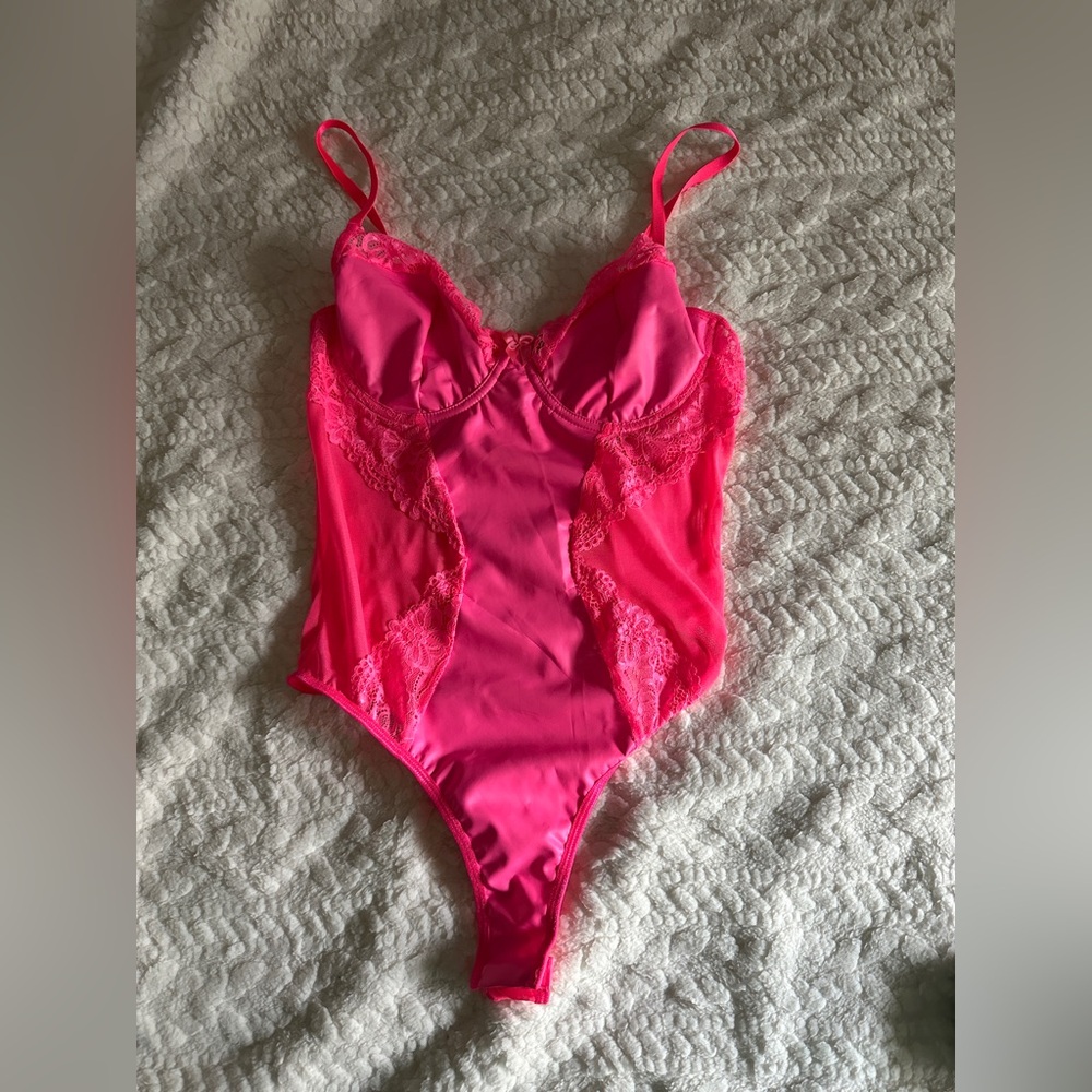 Neon Pink Avidlove Womens Lingerie Lace Bodysuit Push Up Lingerie Snap Crotch